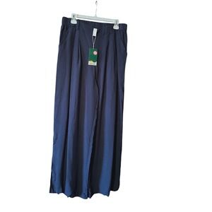 Halara Navy Blue Wide Leg Lounge Pants Size L Rayon Nylon Elastic Waist